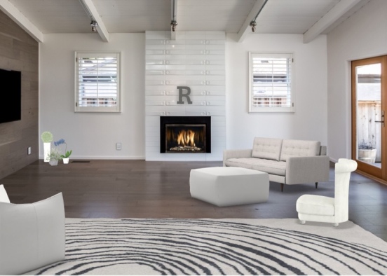 White-Gray Living Room Design Rendering