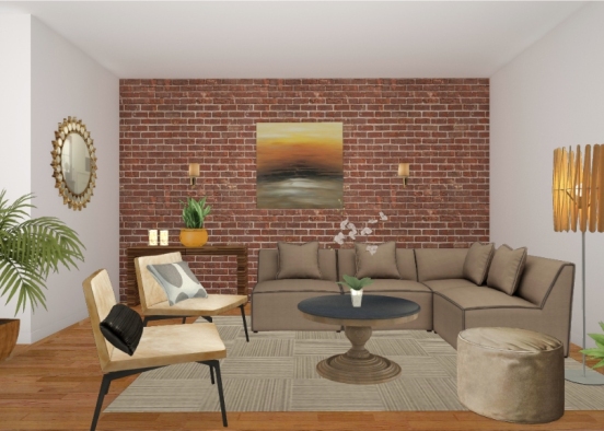Neutral toned living room Design Rendering