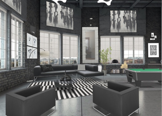 Black and white chill room Design Rendering
