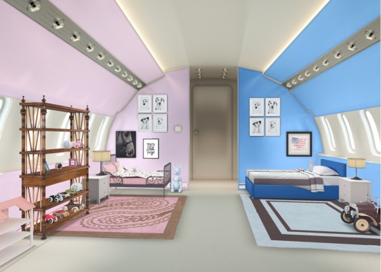 Cute Twin boy and girl private jet bedroom Design Rendering