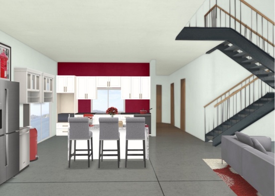 Red Clifftop Kitchen Design Rendering