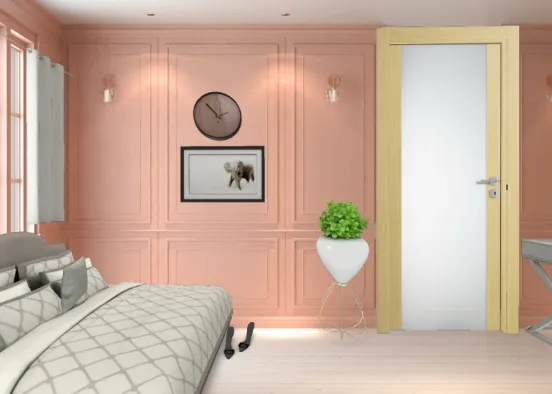 Pink room with walk-in and queen bed Design Rendering