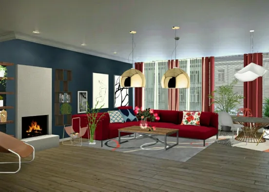 Red Modern living room Design Rendering