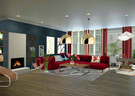 Red Modern living room Design Rendering