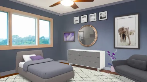 grey and purple comfy bedroom