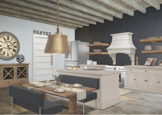 Farm style kitchen and dinning Design Rendering