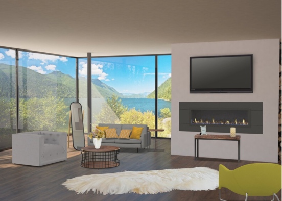 Mustard living room Design Rendering