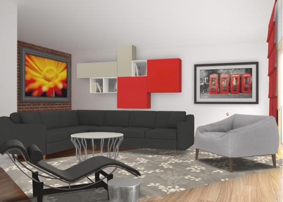 Red and gray living room Design Rendering