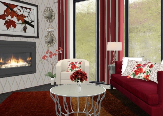 Modern Lake House Living Room Design Rendering