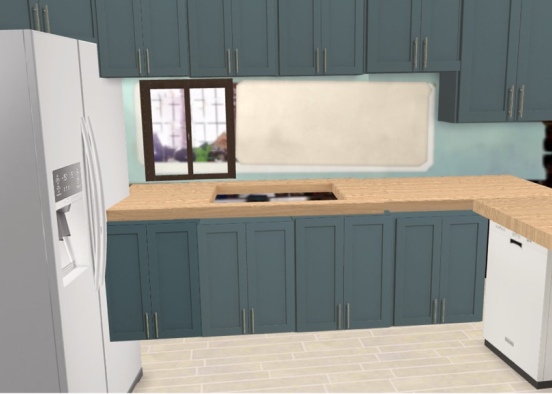 kitchen 3 blue and white Design Rendering