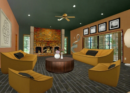 Orange living room  Design Rendering