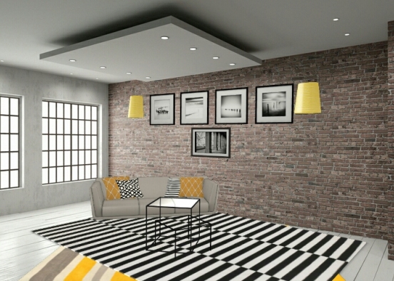 Yellow and black living room Design Rendering