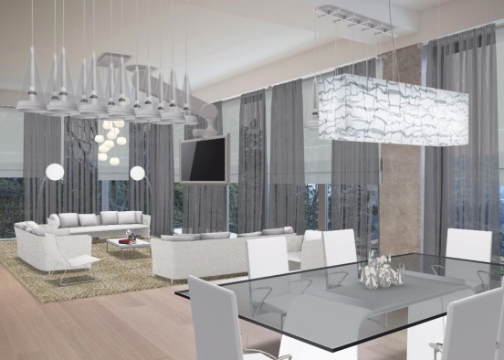 Luxury living room & dining room Design Rendering