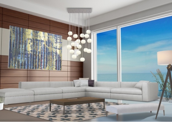 modern wood living room Design Rendering