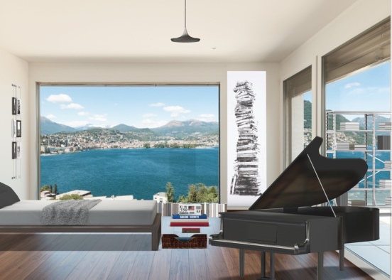 City Modern Room for Book and Music Lover Design Rendering