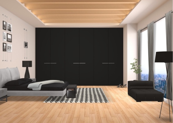 Black, Gray, and White Bedroom Design Rendering