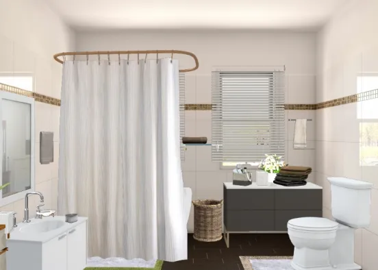 Ванная комната совместно с туалетом. Очень красивая в светлом цвете. Design Rendering
