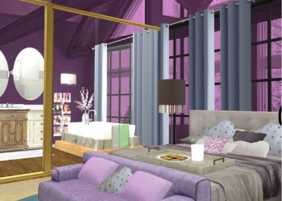 purple teens room Design Rendering