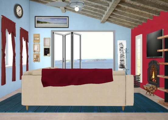 Red and Blue Living Room Design Rendering