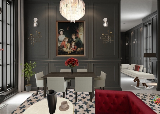Family and Dining room  Design Rendering