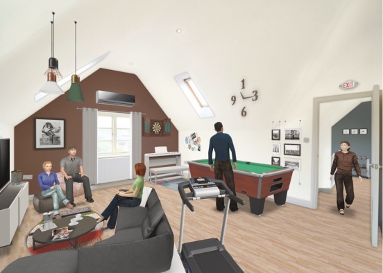 Buhardilla-Sala de estar Design Rendering