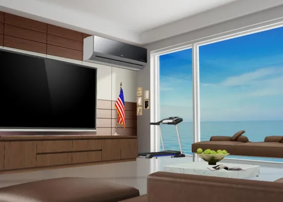 Modern hightec living room with a running view Design Rendering