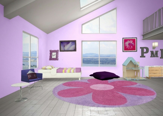 Purple childs bedroom Design Rendering