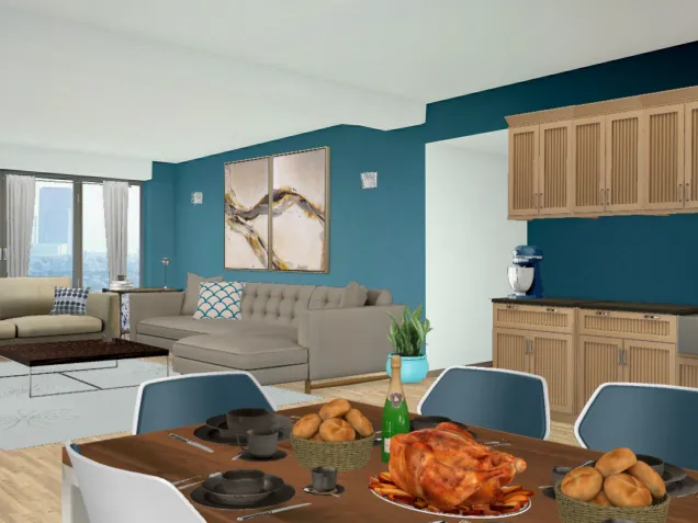 Open Concept and Blue-Themed