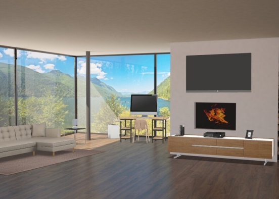 Office & Living Room Design Rendering