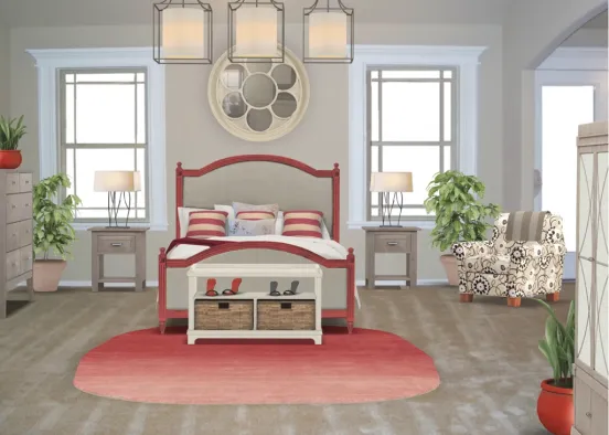 Red & Tan Bedroom Design Rendering