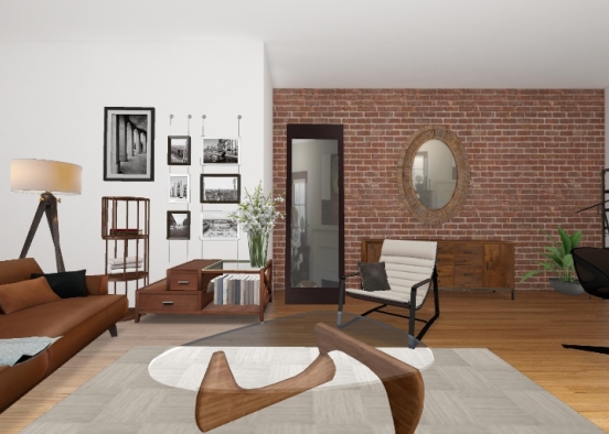Modern, industrial, leather living room Design Rendering