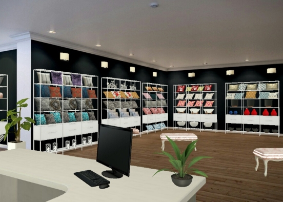 Pillow and vases shop Design Rendering
