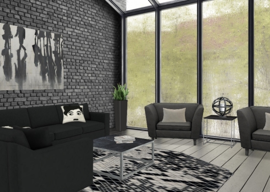 Dark living area with natural light  Design Rendering
