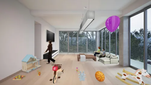 Soggiorno con affianco la sala giochi