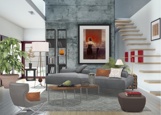 grey living room Design Rendering