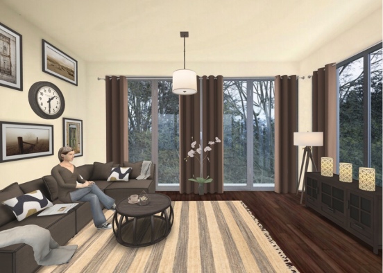 Brown and Neutral Living Room Design Rendering
