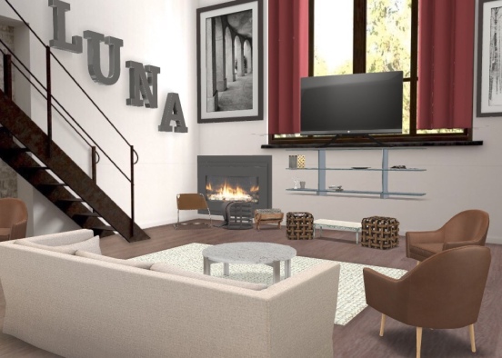 Cluttered living room Design Rendering