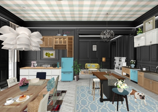 Kitchen, dining and living room area.  Design Rendering
