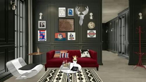 Sala clássica com decoração ispirada nos eua