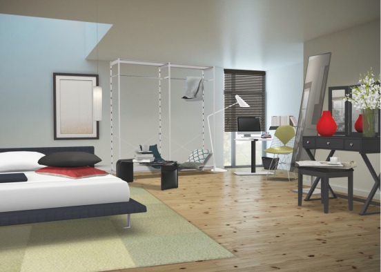 Лаконичная спальня — Minimalistisches Schlafzimmer Design Rendering