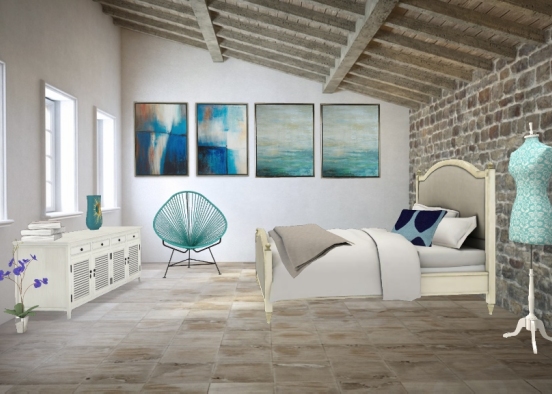 Dormitorio tonos turquesa Design Rendering