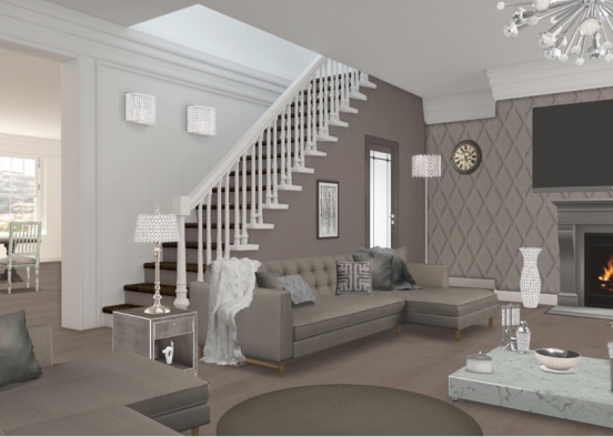 Grey Glam Living Room Design Rendering