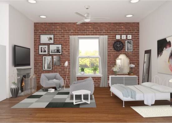 Grey & White Bedroom Design Rendering