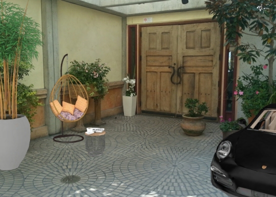 Patio with a fancy car Design Rendering