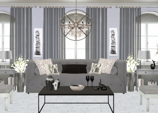 Purple and grey living room Design Rendering