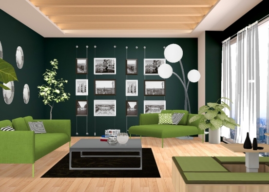 Bright Light Dark Livingroom Design Rendering