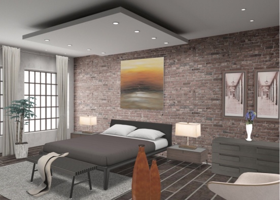 Industrial Bedroom Design Rendering