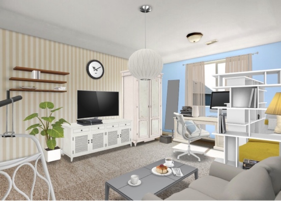 bed and office room Design Rendering