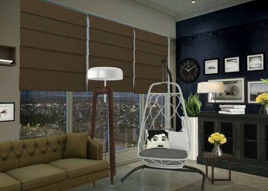 Bold black Living Room Design Rendering