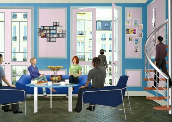 Blue and pink Living room  Design Rendering